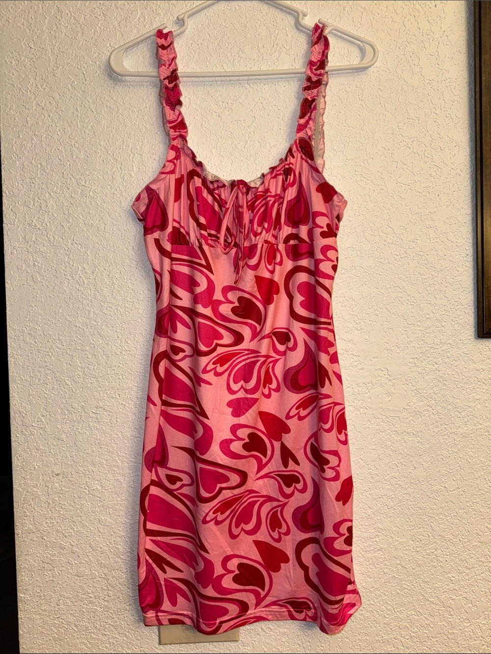 SHEIN Pink & Fuchsia Heart-Print Mini Dress